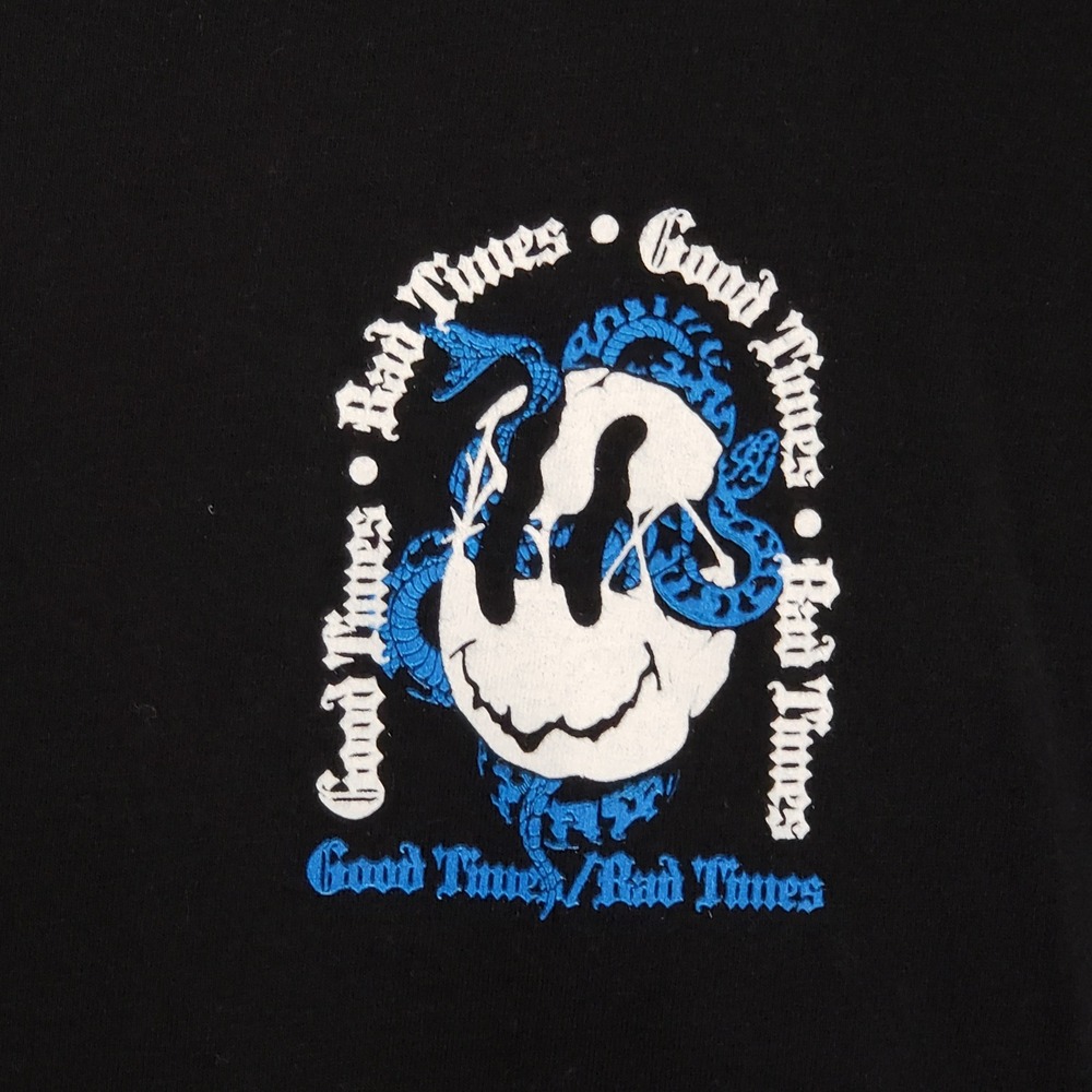 SCW Good Times Bad Times Graphic Tee Black Blue Snake Bikercore‎ Rock Alt Size L